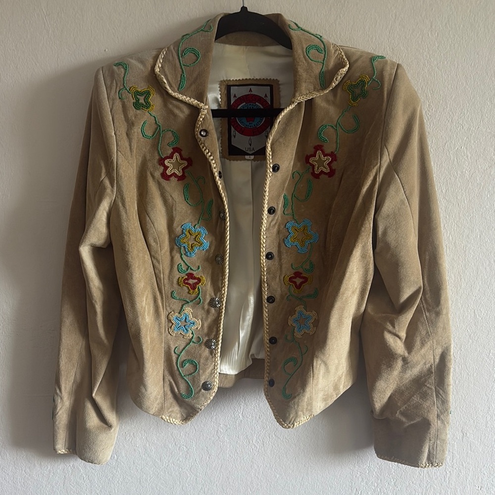 Renegade REN Ellis‎ Embroidered Tan leather Jacket diamond leather size 8